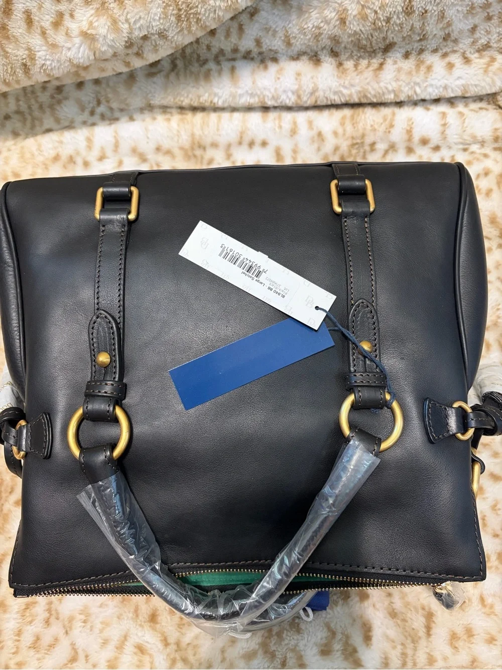 Dooney & Bourke Black on Black Florentine Leather Satchel with Gold Hardware